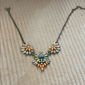 Statement Floral Crystal Necklace in Peach and Clear